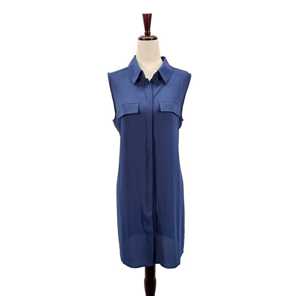 Chico's Tunic Length‎ Semi-Sheer Button Down Shirt Dress Navy Blue Size 1 US M